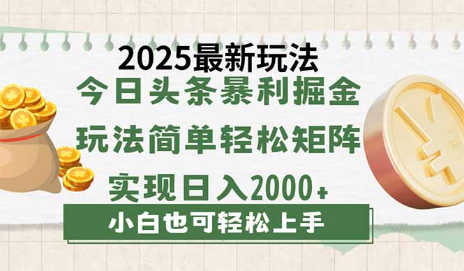 今日头条2025最新玩法，思路简单，复制粘贴，轻松实现矩阵日入2000+-赚网-2025最新网赚项目网，副业网！