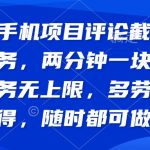 纯手机项目评论截图任务，两分钟一块钱 任务无上限多劳多得，随时随地…-赚网-2025最新网赚项目网，副业网！