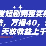 小红书发短剧完整实操流程，两张玩法，万播40，爆一个一天收收益上千-赚网-2025最新网赚项目网，副业网！