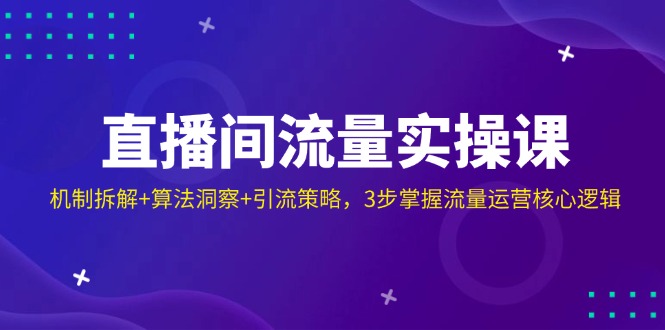 直播间流量实操课：机制拆解+算法洞察+引流策略，3步掌握流量运营核心逻辑-赚网-2025最新网赚项目网，副业网！