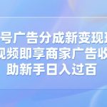 视频号广告分成新变现玩法：发视频即享商家广告收益，助新手日入过百-赚网-2025最新网赚项目网，副业网！